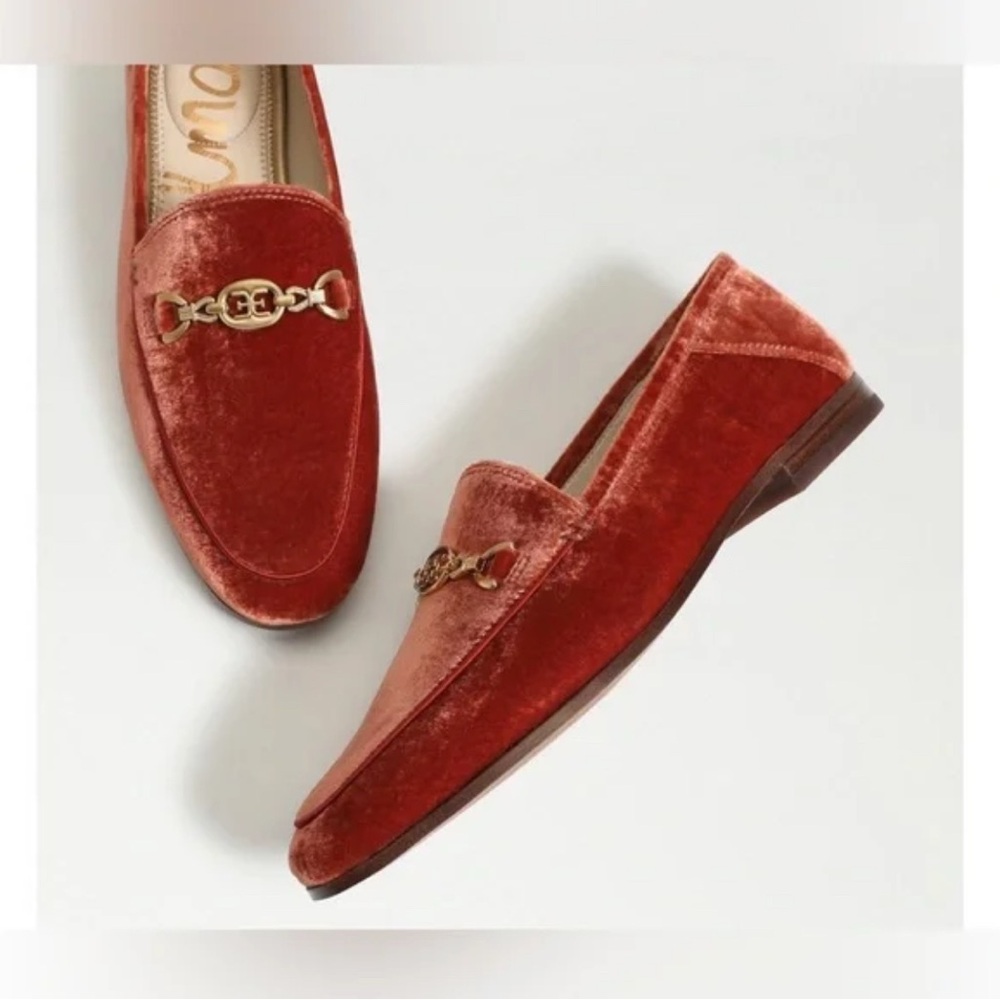 Sam Edelman Red Velvet Loafers with Gold Horsebit